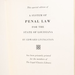 A System of Penal Law for the State of Louisiana Legal Classics Library Leather
