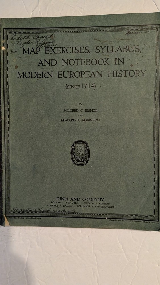 Map Exercises Syllabus Notebook Modern European History Bishop Robinson 1927